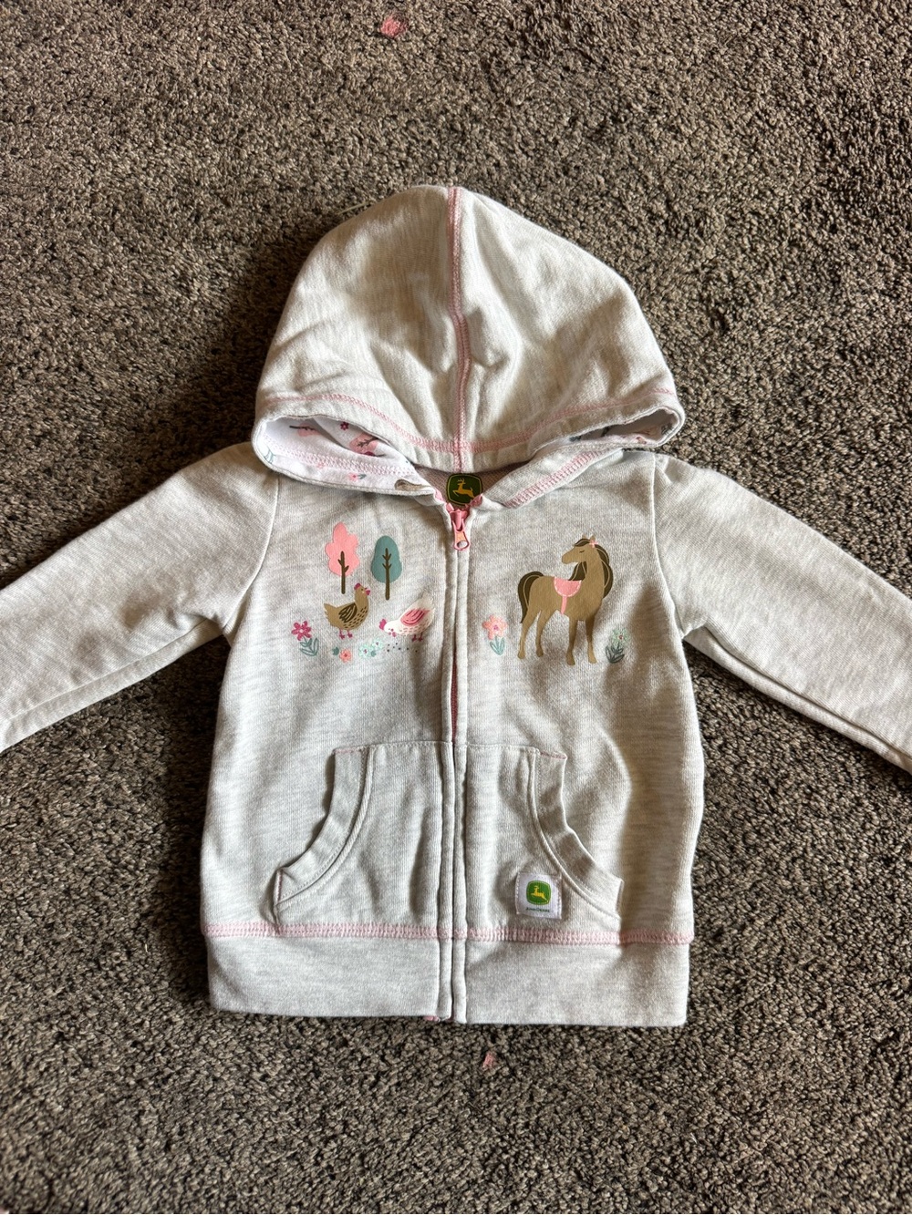 John Deere Light Gray & Pink Toddler Horse Zip Hoodie